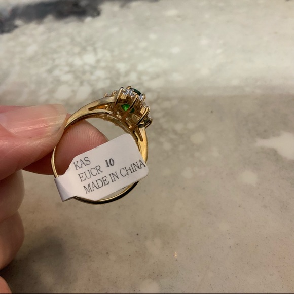 SYN EMERALD CLUSTER CZ GOLD PL RING SZ 10 14KT - Picture 9 of 16